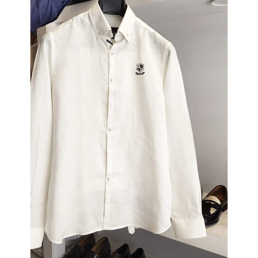 White Linen Shirt With Chest Logo