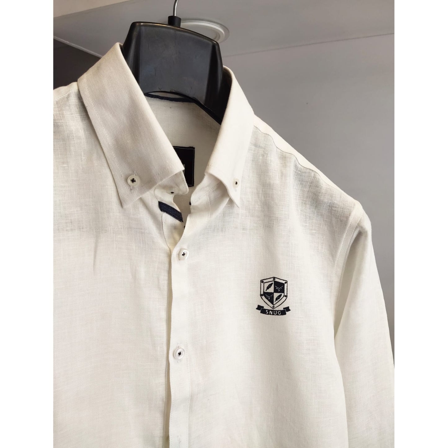 White Linen Shirt With Chest Logo