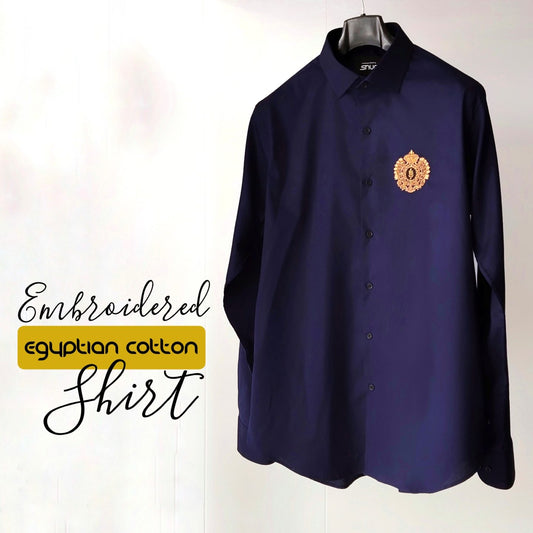 Embroidered Egyptian Cotton Blue Shirt