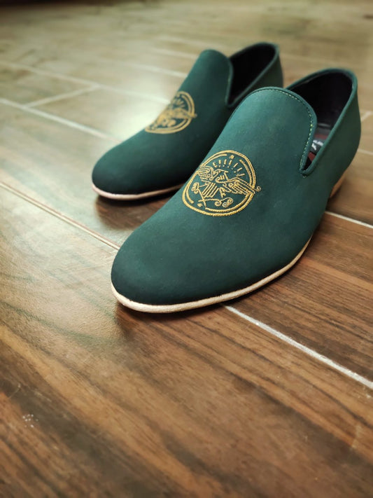 Bottle Green Pumps with Natural Finished Leather Sole