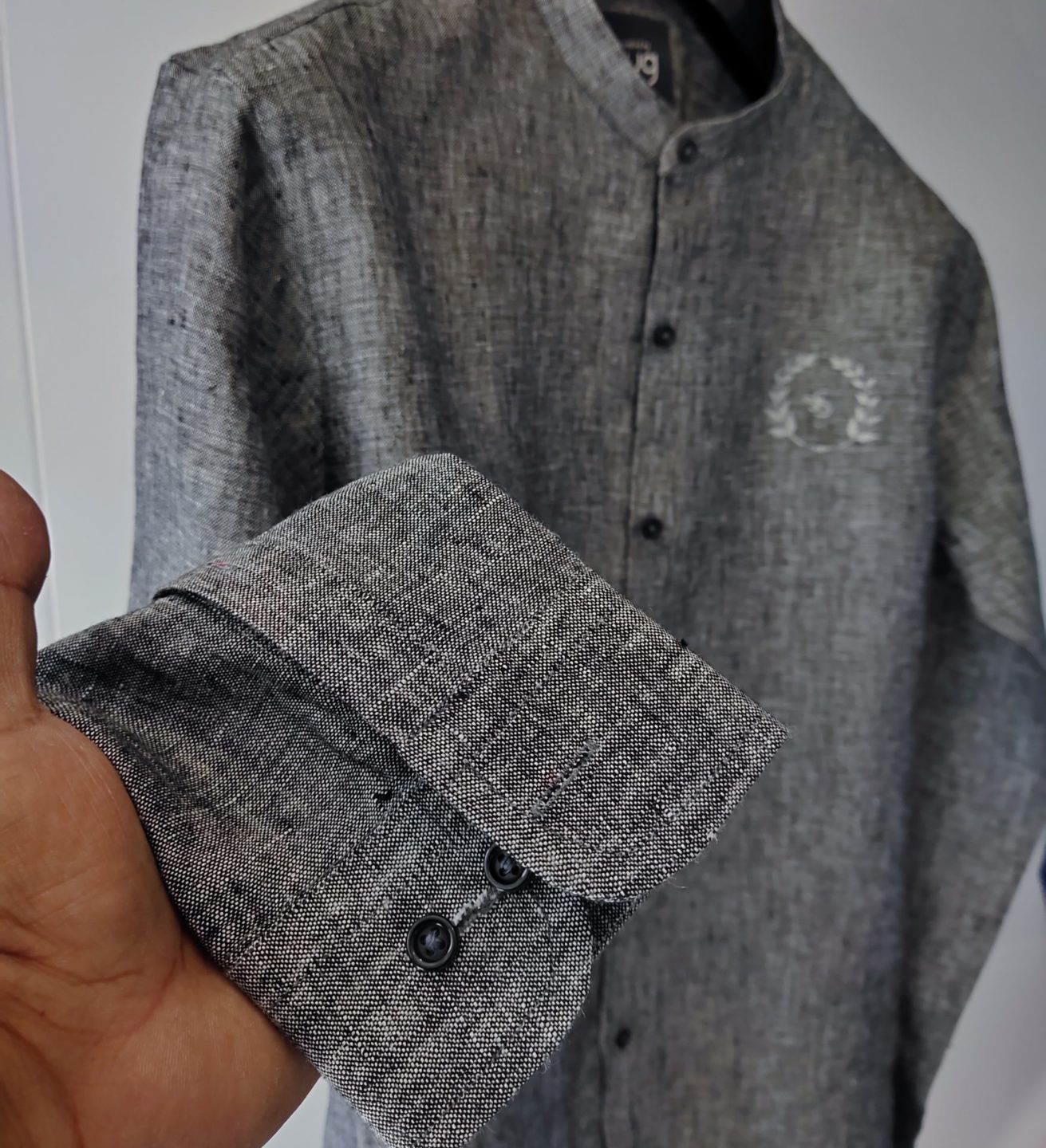 Charcoal Grey Linen Shirt with Logo.