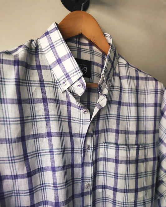 Irish Linen Purple Checkered Formal Shirt