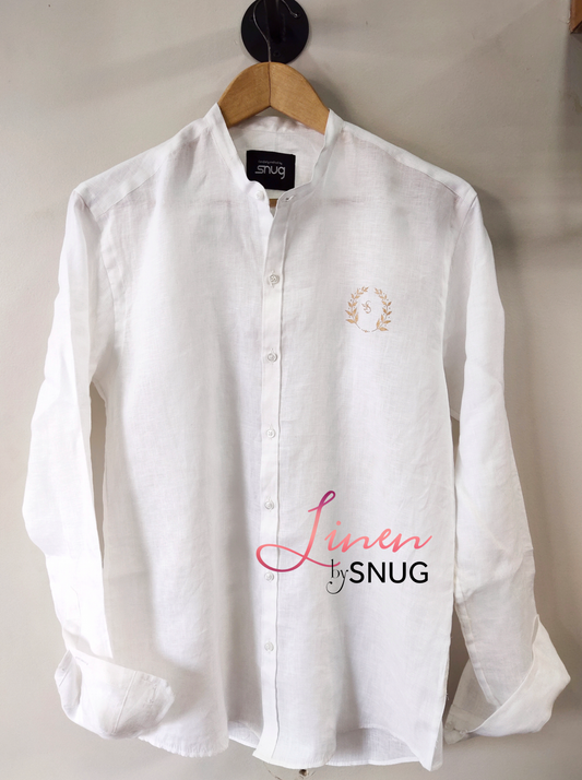 White Irish Linen Chest Logo Shirt By Snug