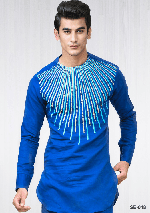 Blue Linen embroidered kurta and trouser